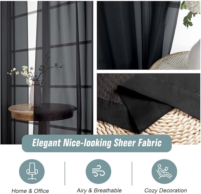 Halloween Black Sheer Curtains 84 Inches Long 2 Panels, Elegant Airy - Image 4