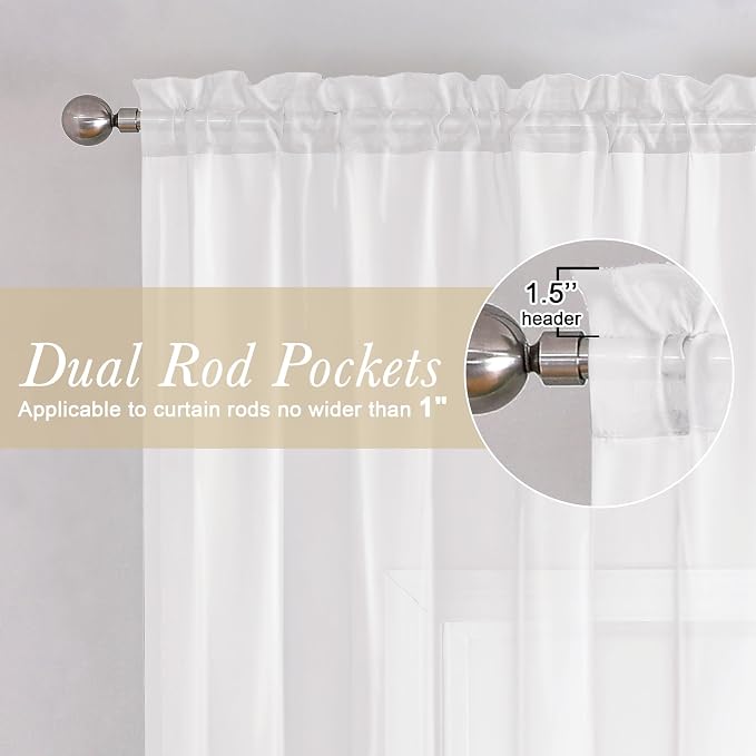Lecloud White Sheer Curtains 108 Inches Long 2 Panels, Solid Airy Voile Extra - Image 4