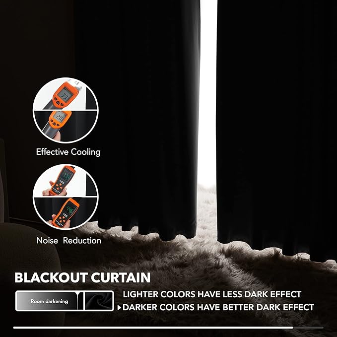 Deconovo Blackout Curtains, Thermal Insulated, W52 x L95 2 Panels, Back Tab - Image 5