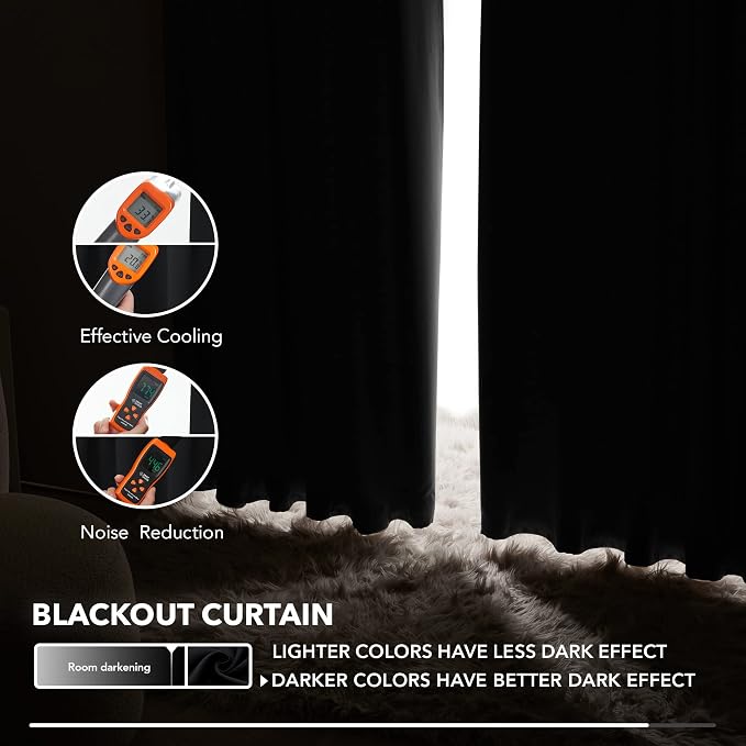 Deconovo Blackout Curtains, Thermal Insulated, W42 x L72 2 Panels, Back Tab - Image 5