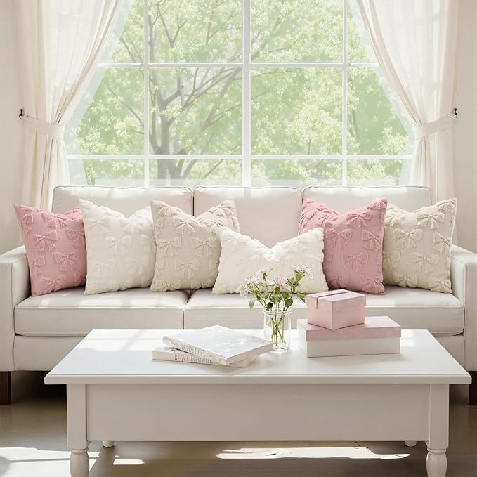 decorUhome Beige Bow Pillow Covers Set of 2 Coquette Aesthetic Cute Preppy - Image 3