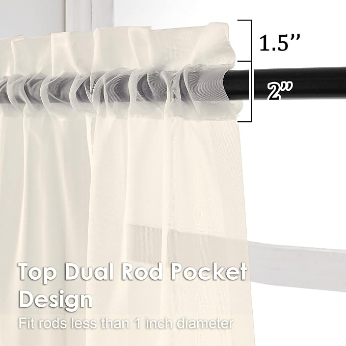 OVZME Cream Sheer Curtains 36 inch Length 2 Panels Set, Light Filtering Voile - Image 2