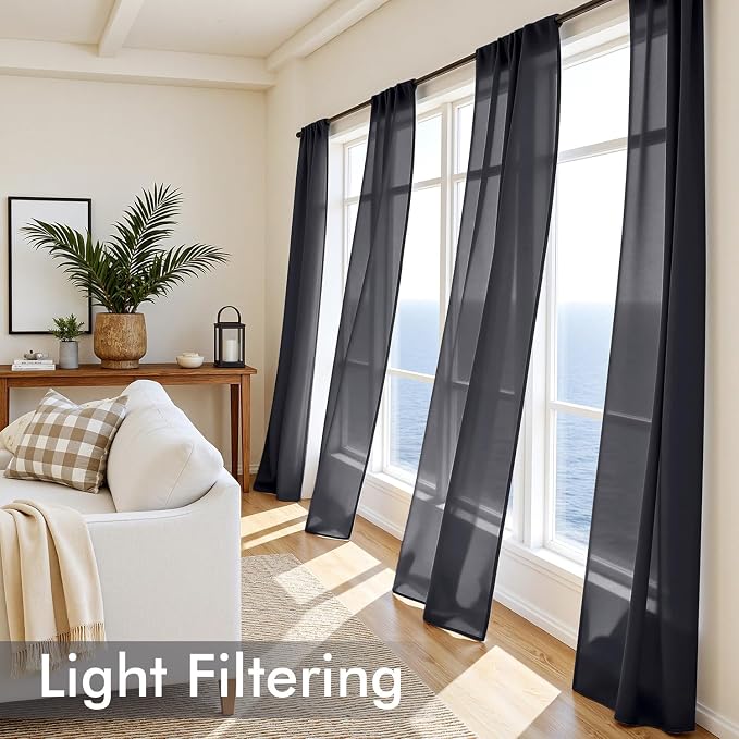 MIULEE Black Sheer Curtains 108 Inches Long, 4 Panels Set, Light Filtering - Image 4