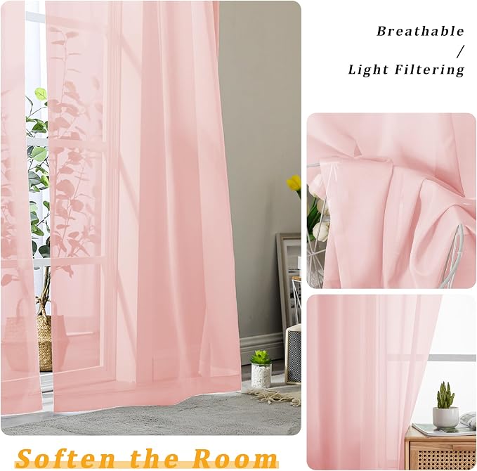 Gwine Blush Pink Sheer Curtains - Image 3