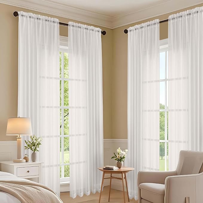 OVZME Ivory Sheer Curtains 120 Inches Long 2 Panels Set, 59 Inch Extra Wide - Image 7