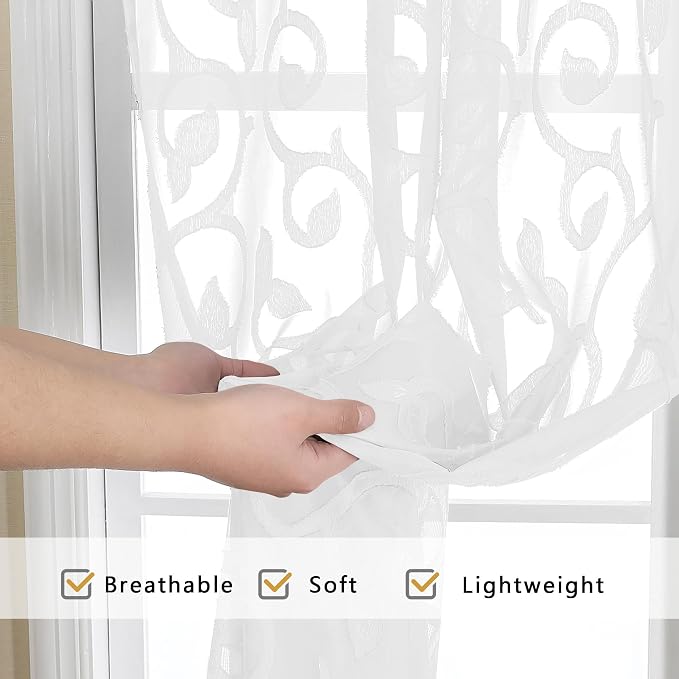 OWENIE Furman Extra Long Sheer White Curtains 96 inches Long - Image 6
