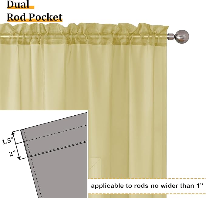 Aiyufeng Yellow Sheer Curtains 2 Panel Sets 84 Inches Long - Image 4