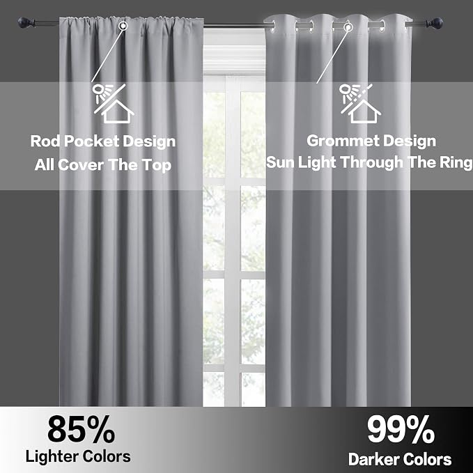 RYB HOME Short Silver Grey Blackout Curtains - Image 5
