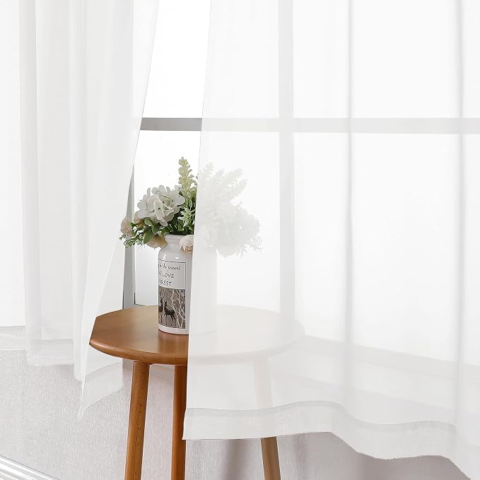Lecloud White Sheer Curtains 63 Inch Length 2 Panels Set, Elegant Voile White - Image 3