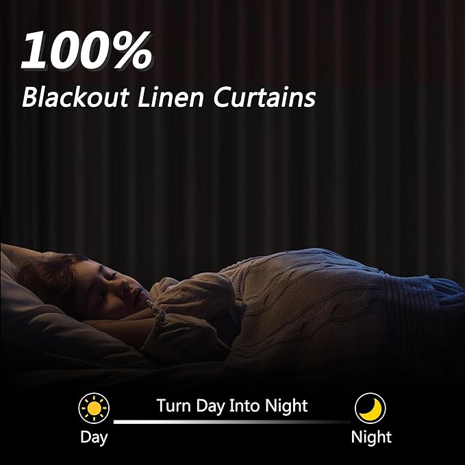 Guken Cream 100% Blackout Linen Curtains 94 Inch Length 2 Panels Set - Image 2