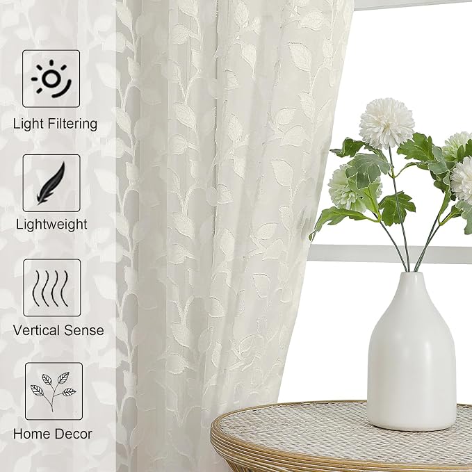 Chyhomenyc Ivory Sheer Curtains 96 Inch Length 2 Panels Set, Light Filtering - Image 6