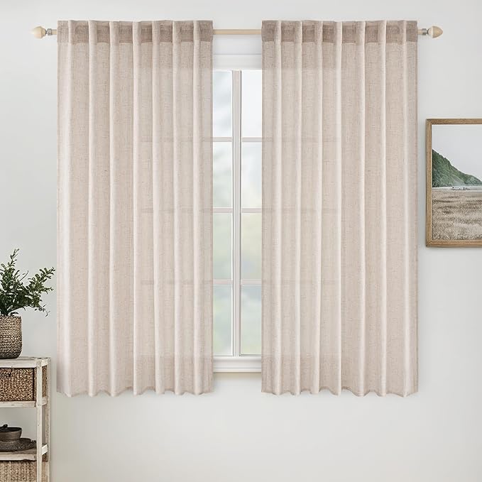 MIULEE Natural White Linen Curtains 48 Inch Length 2 Panels by MIULEE