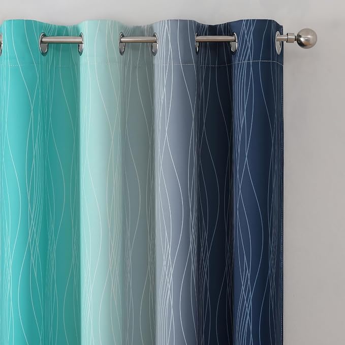 Estelar Textiler Navy Blue and Teal Blackout Curtains 72 Inch Length 2 Panels - Image 4