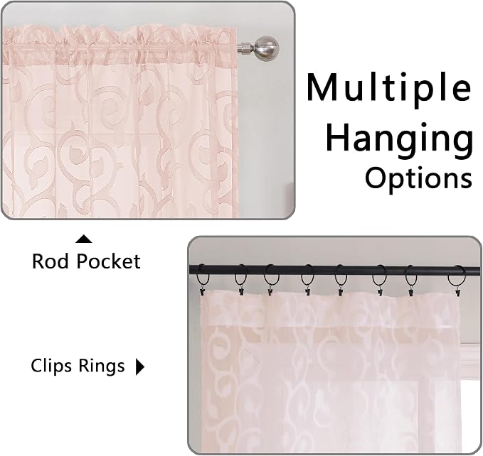 OWENIE Furman Blush Pink Sheer Curtains 36 inch Length 2 Panels Set - Image 5