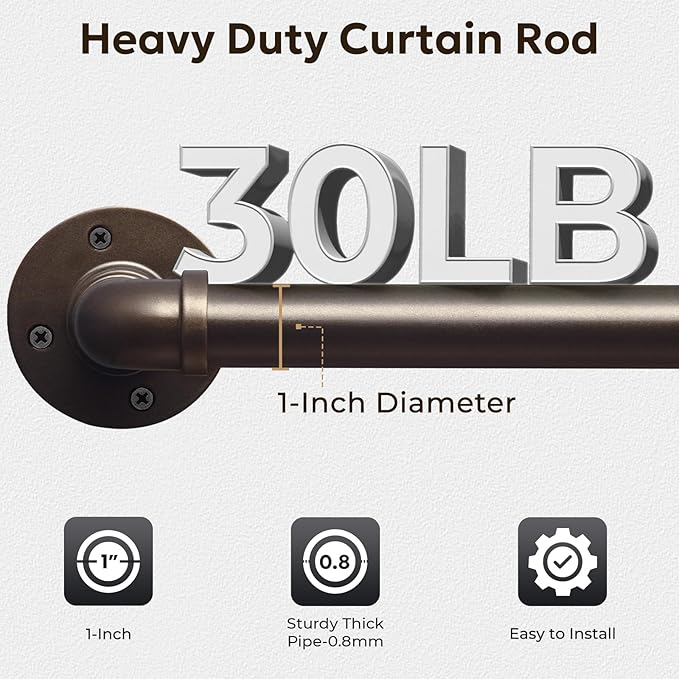 Zeerobee Curtain Rods for Windows 32 to 72, 1 Inch Industrial Wrap Around - Image 4