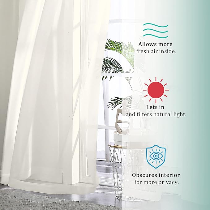 OWENIE Sheer Curtains Ivory 144 inch Extra Long, Elegant and Airy Drapes - Image 7