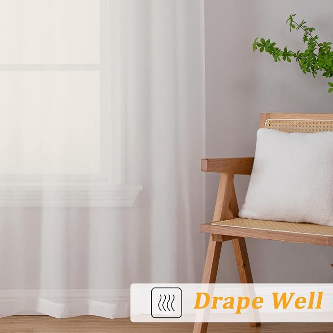 Gwine Extra Long Ivory Sheer Curtains 120 Inches Long 2 Panels Set, Voile Light - Image 5