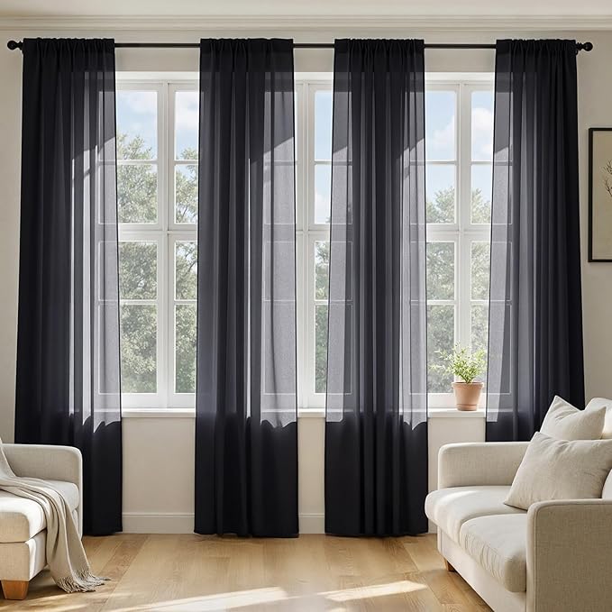 MIULEE Black Sheer Curtains 72 Inches Long, 4 Panels Set, Light Filtering by MIULEE