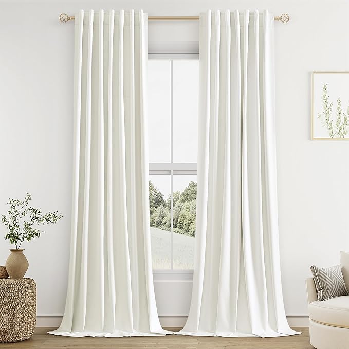 Guken Ivory 100% Blackout Linen Curtains 100 Inch Length 2 Panels Set by Guken