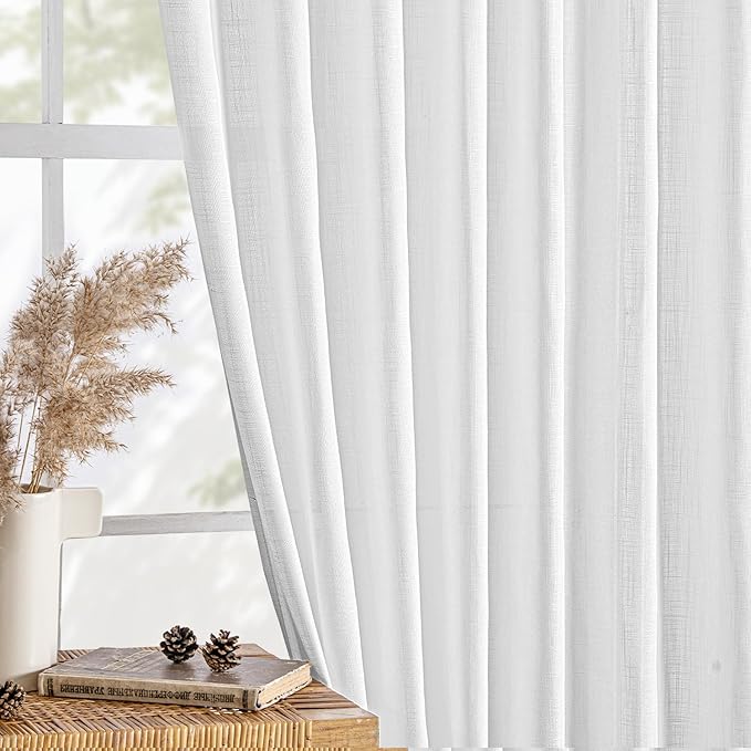 MIULEE White Linen Curtains 96 Inches Long 2 Panels - Image 4