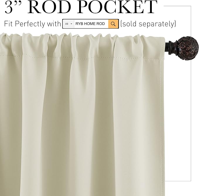 RYB HOME Cafe Curtains 30 inch Length, Short Light UV Heat Blocking Energy - Image 2