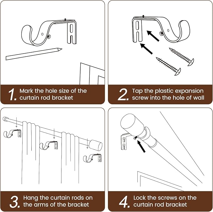 1” Diameter Curtain Rods Itself is 30 to144 inch 1 Pack Fit 30-142 inch - Image 5