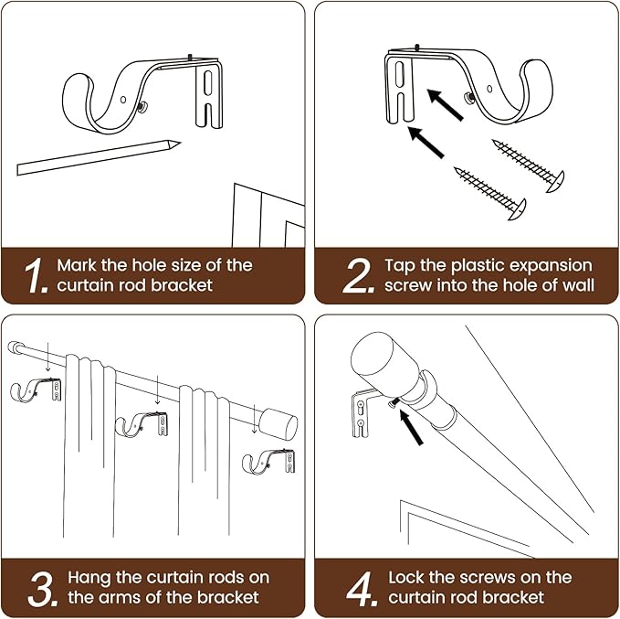 1” Diameter Curtain Rods Itself is 30 to 90 inch 2 Pack Fit 30-84 inch Window - Image 5