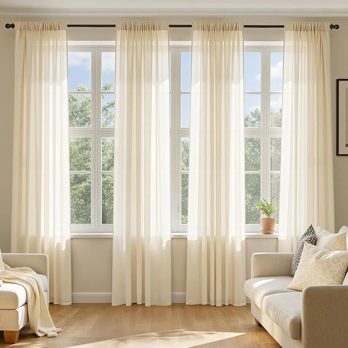 MIULEE Butter Cream Sheer Curtains 96 Inches Long, 4 Panels Set, Rod Pocket by MIULEE