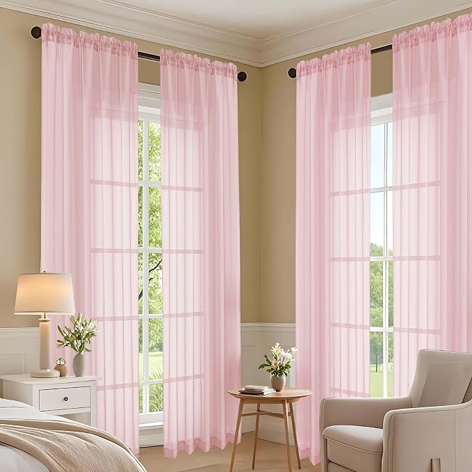 OVZME Blush Pink Sheer Curtains 84 Inches Long 2 Panels Set, Light Filtering - Image 7
