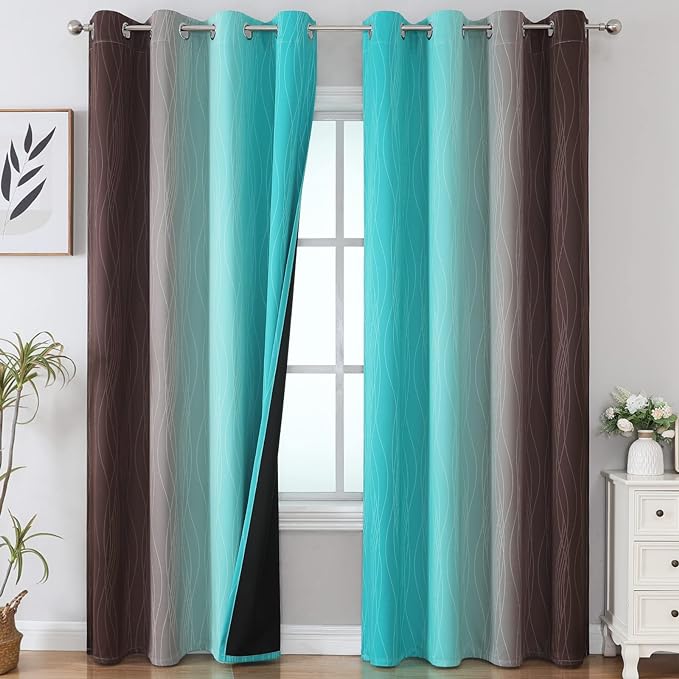 Estelar Textiler Brown and Teal Gradient Blackout Curtains by ESTELARTEXTILER