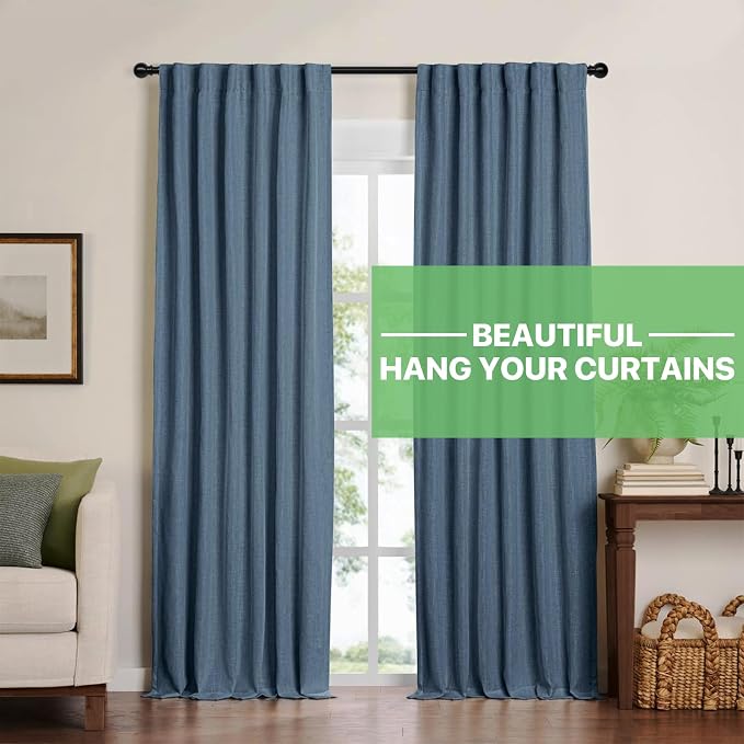 2 Pack Black Metal Curtain Rods, 28-60 inch, Heavy Duty, Adjustable, Wall - Image 2