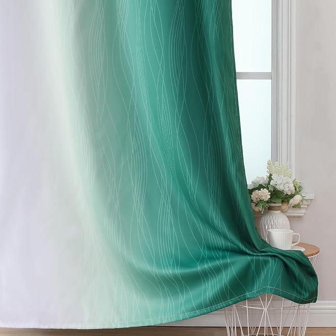 Estelar Textiler Green and Greyish White Ombre Blackout Curtains 54 Inch Length - Image 6