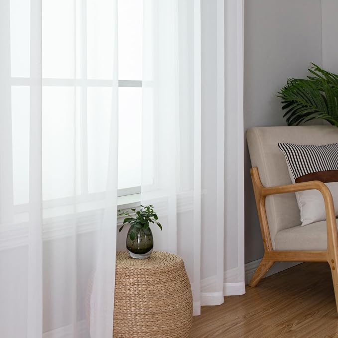 Aiyufeng White Sheer Curtains 90 Inches Long, Light Filtering Rod Pocket Solid - Image 4