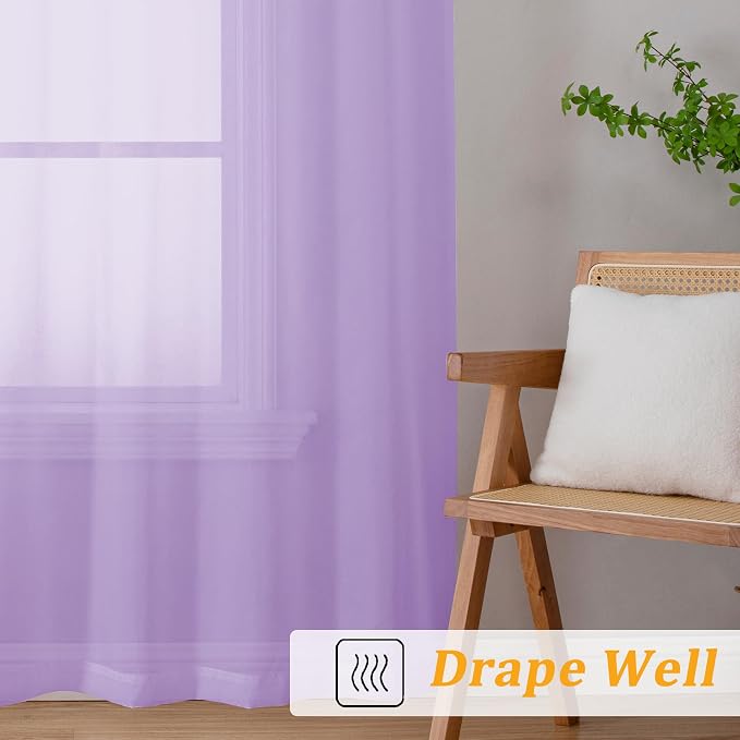 Gwine Lilac Sheer Curtains 96 Inches Long 2 Panels, Elegant Window Treatments - Image 6