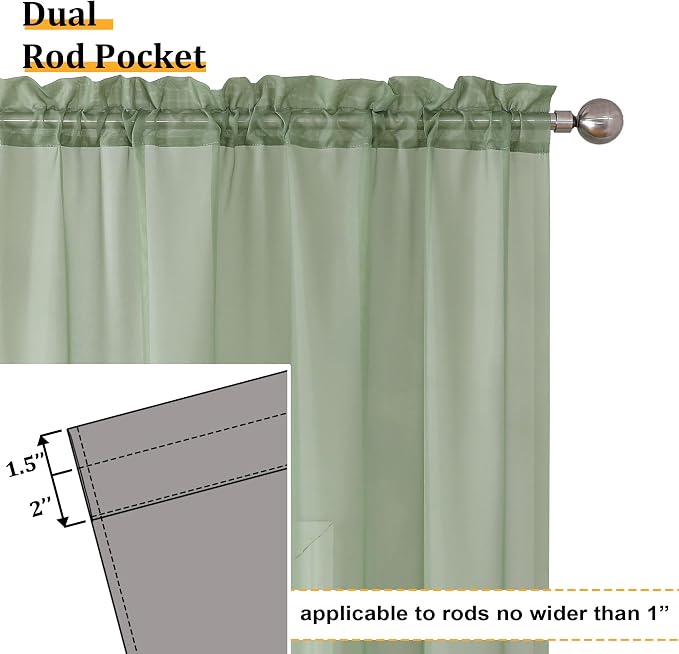 Aiyufeng 2 Pack: Basic Sage Green Sheer Curtain Drapes - Image 3