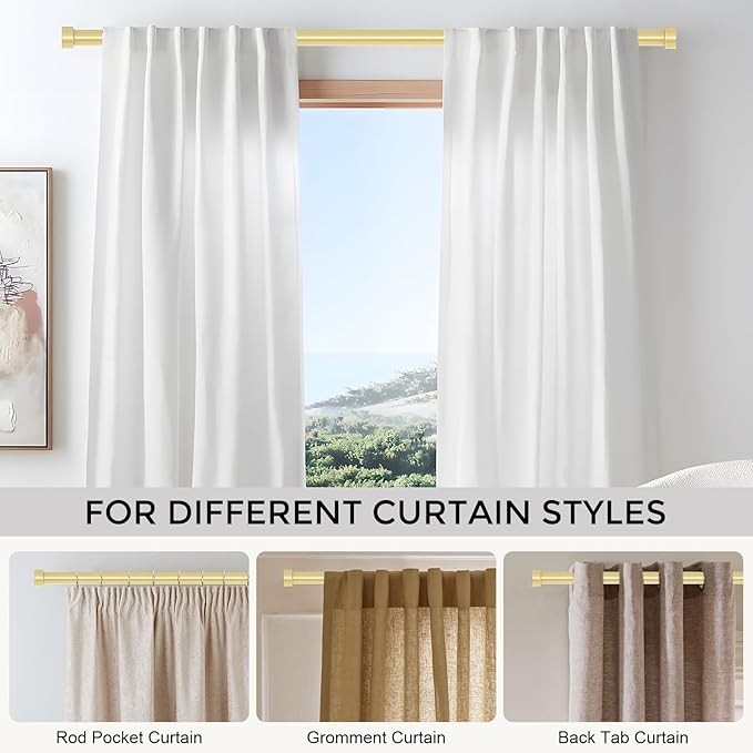 Gold Curtain Rods for Windows 36 to 240 Inch, Size:36-240 Inch - Image 6