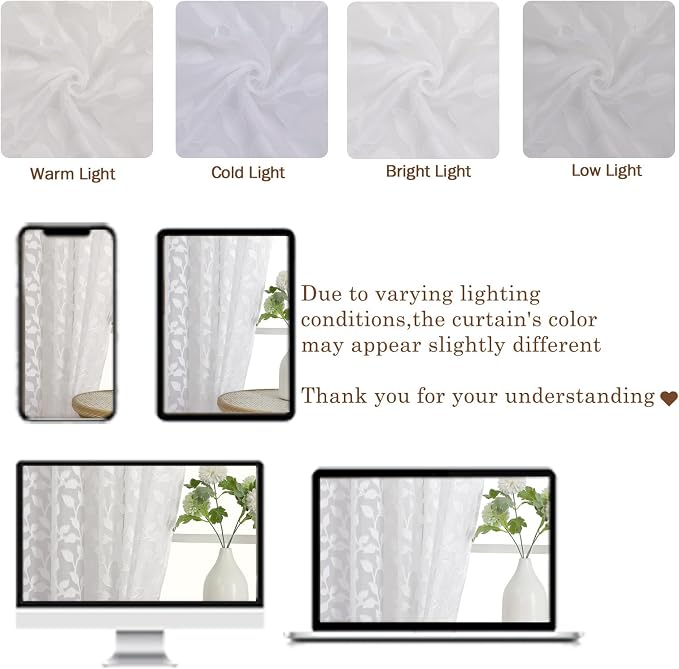 Chyhomenyc White Sheer Curtains 63 Inch Length 2 Panels Set, Light Filtering - Image 6
