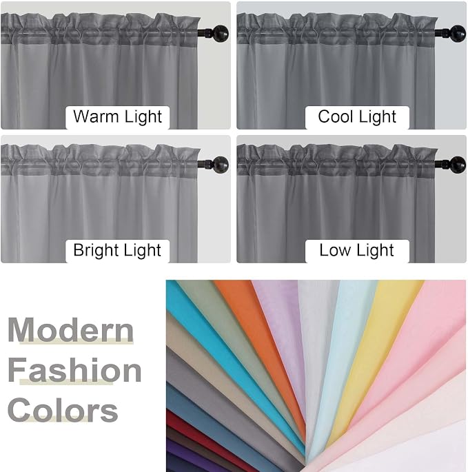 Grey Sheer Curtain for Bedroom Living Room 72 Inches Long 2 Panels Set - Image 6