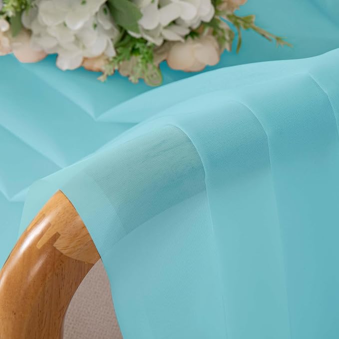 OWENIE Short Aqua Sheer Curtains 30 Inch Length 2 Panels Set, Kitchen Curtains - Image 6