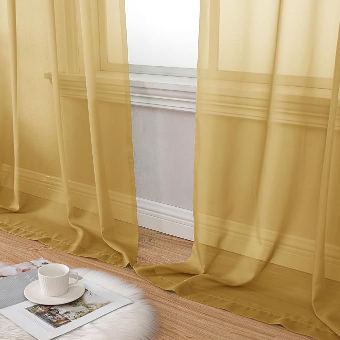 Aiyufeng Gold Sheer Curtain 84 Inches Long 2 Panels Set, Light Filtering Gold - Image 6