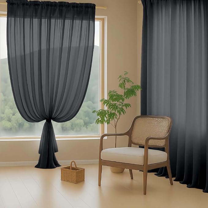 Halloween Black Sheer Curtains 84 Inches Long 2 Panels, Elegant Airy - Image 8