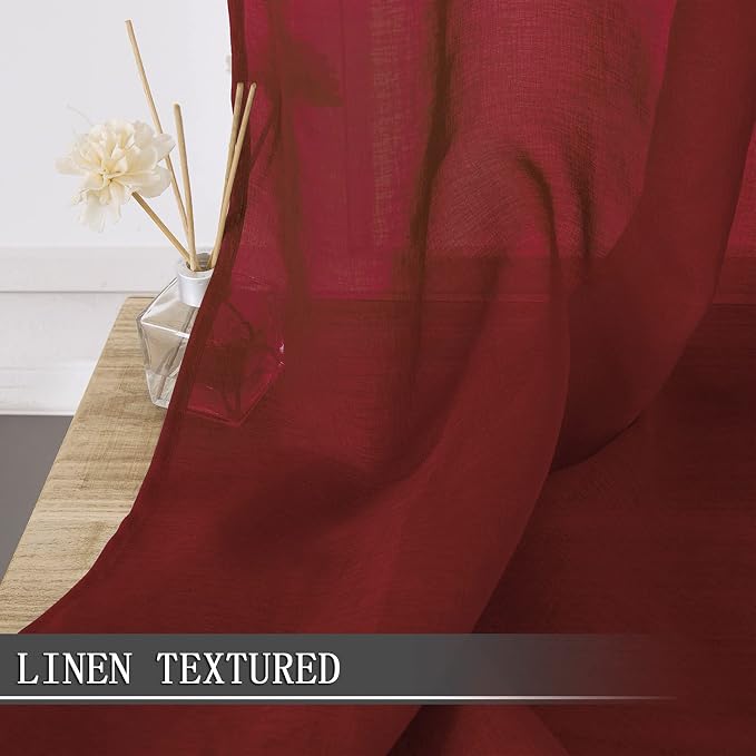 Tollpiz Sheer Tier Curtain Linen Textured Half Kitchen Curtains Sheer Light - Image 2