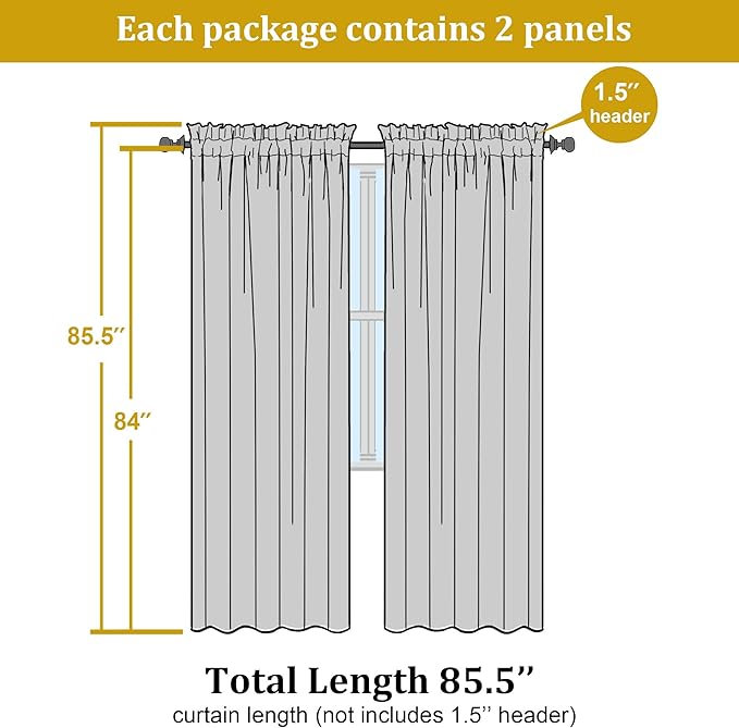 OWENIE Lime Sheer Curtains 84 Inches Long - Image 2