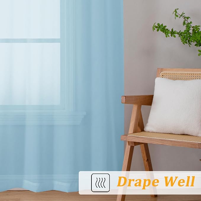 Gwine Sky Blue Sheer Curtains 84 Inches Long 2 Panels Set - Image 6