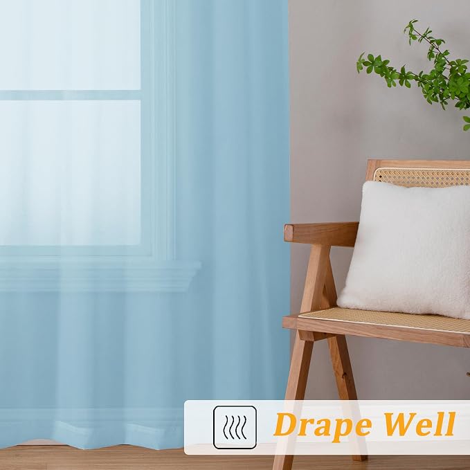 Gwine Sky Blue Sheer Curtains 63 Inch Length - Image 6
