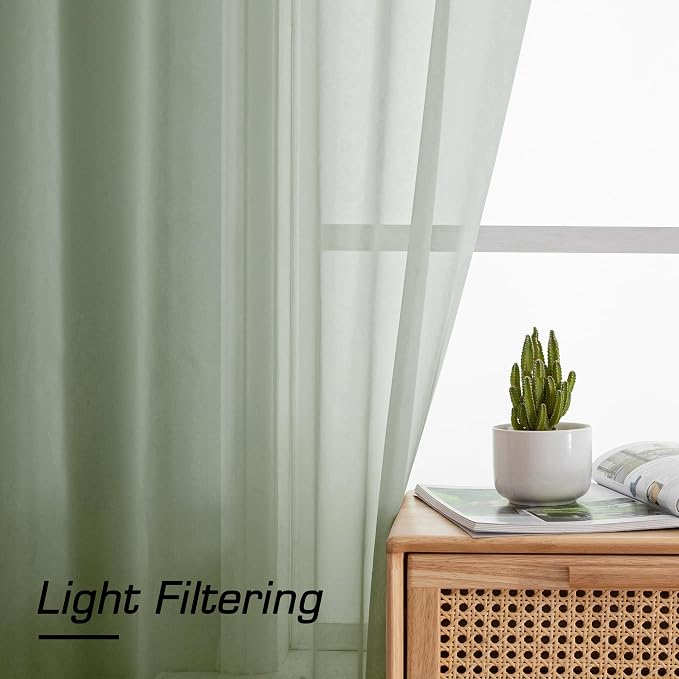 Aiyufeng 2 Pack: Basic Sage Green Sheer Curtain Drapes - Image 2