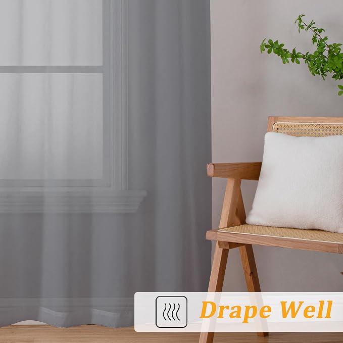 Gwine Charcoal Grey Sheer Kitchen Curtains 36 Inch Length, Light Filtering - Image 6