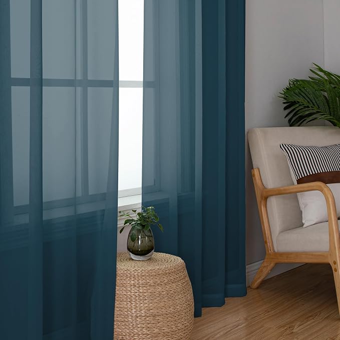 OWENIE Sheer Curtains, 63 inch Length Set of 2, Rod Pocket Light Weight Voile - Image 2