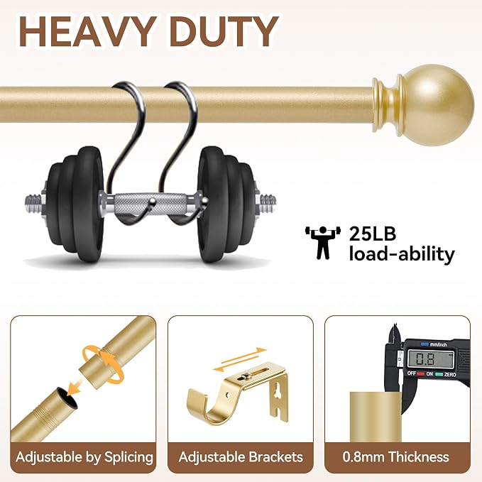 Gold Curtain Rod for Windows 48 to 84 or 88 Inch, 5/8 Inch Diameter Adjustable - Image 3