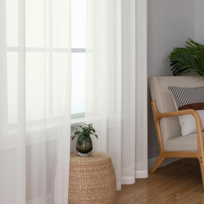 Aiyufeng 2 Pack: Basic Ivory Sheer Curtain Drapes - Image 4